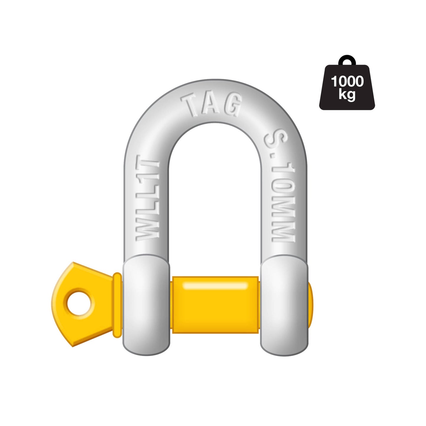 D-SHACKLE - 10MM THICK 1000KG, Carbon Steel, Galvanised BULK PACKED