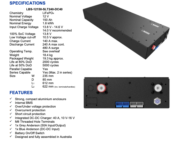 LBS Slimline Lithium Batteries With Built In DC/DC Chargers
