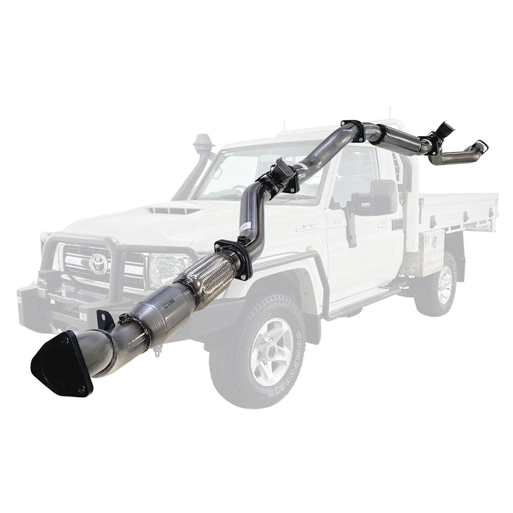 TOYOTA LANDCRUISER 79 SERIES VDJ79 4.5L 1VD-FTV SINGLE CAB, DOUBLE CAB # DPF DELETE# 3" TURBO BACK STAINLESS STEEL EXHAUST WITH CAT & HOT DOG