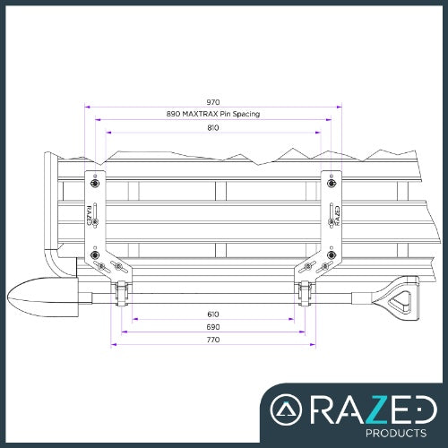 Razed Products Flush Maxtrax & Shovel Holder With Pins & Lockable Shovel Holder