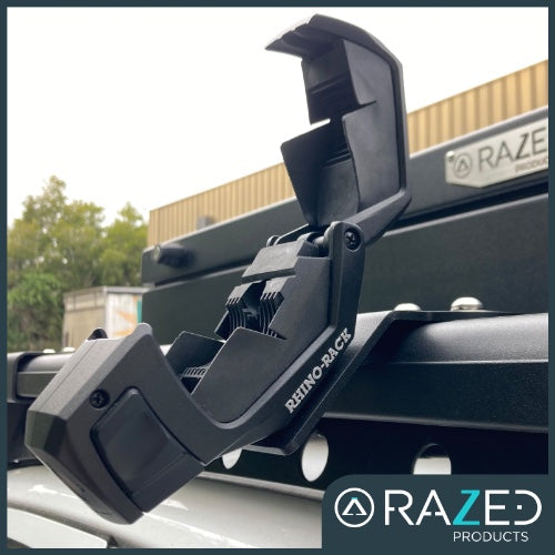 Razed Products Flush Shovel Holder Bracket With Rhino Rack "Stow It's" Kit