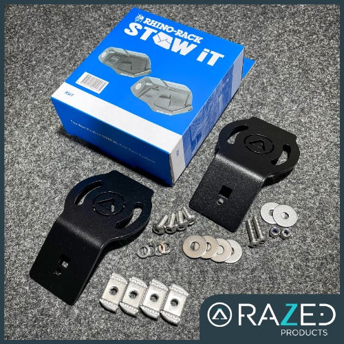 Razed Products Flush Shovel Holder Bracket With Rhino Rack "Stow It's" Kit