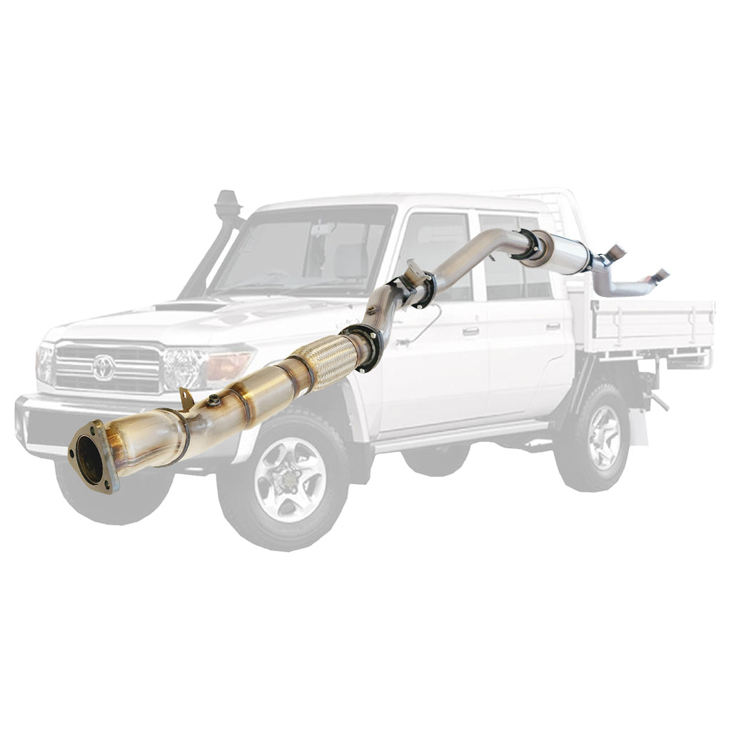 3.5" STAINLESS TURBO BACK EXHAUST MUFFLER AND CAT, DPF DELETE FOR TOYOTA LANDCRUISER 79 SERIES VDJ 4.5L (OCT 2016+)