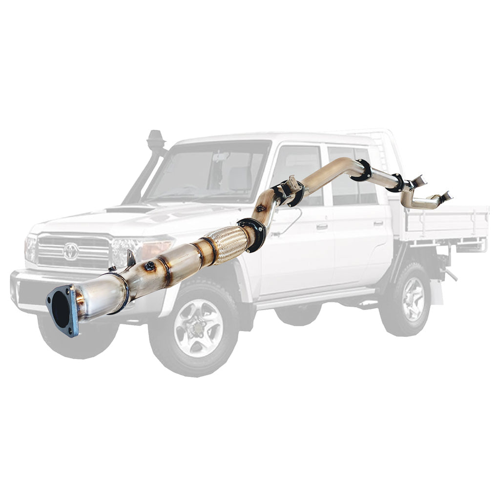 3.5" STAINLESS TURBO BACK EXHAUST PIPE AND CAT, DPF DELETE FOR TOYOTA LANDCRUISER 79 SERIES VDJ 4.5L (OCT 2016+)