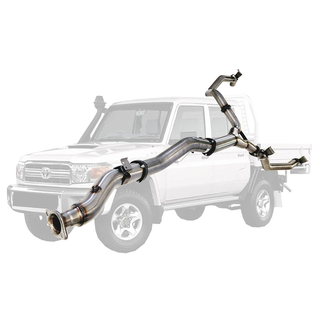 Toyota Landcruiser 79 Series Vdj79 4.5l V8 4" Stainless Steel Single Into Twin 3" DPF Back Exhaust With Pipe Only
