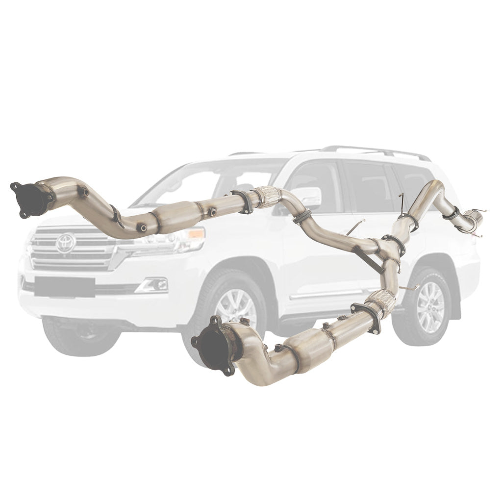 TOYOTA LANDCRUISER 200 SERIES 4.5L (2016-ON) TURBO BACK EXHAUST - TWIN 3" TO SINGLE 4" STAINLESS STEEL WITH CATS, CENTRE PIPE AND REAR MUFFLER (DPF MODELS ONLY)